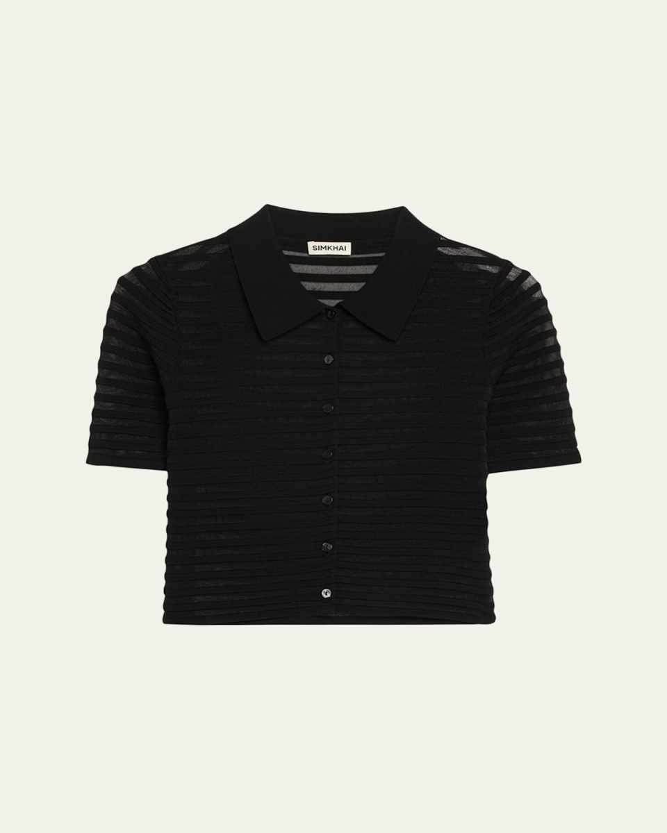 Larken Short-Sleeve Sheer Stripe Cardigan